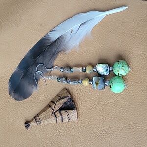 Southwestern Turquoise MOP Abalone Shell Earrings Western Boho Rodeo Artsy Gift